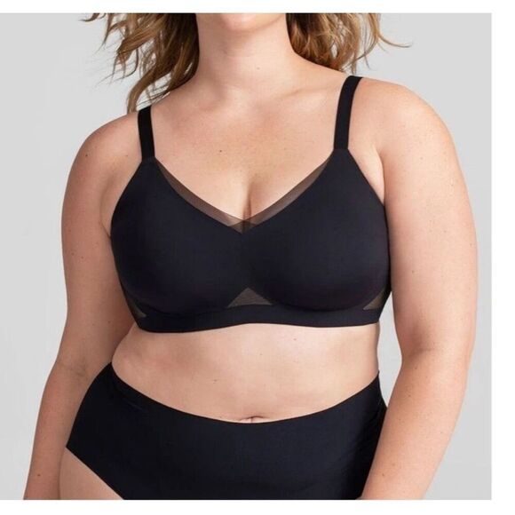 Honeylove LiftWear Crossover Wireless Bra Womens Plus Size 1X Black NWT